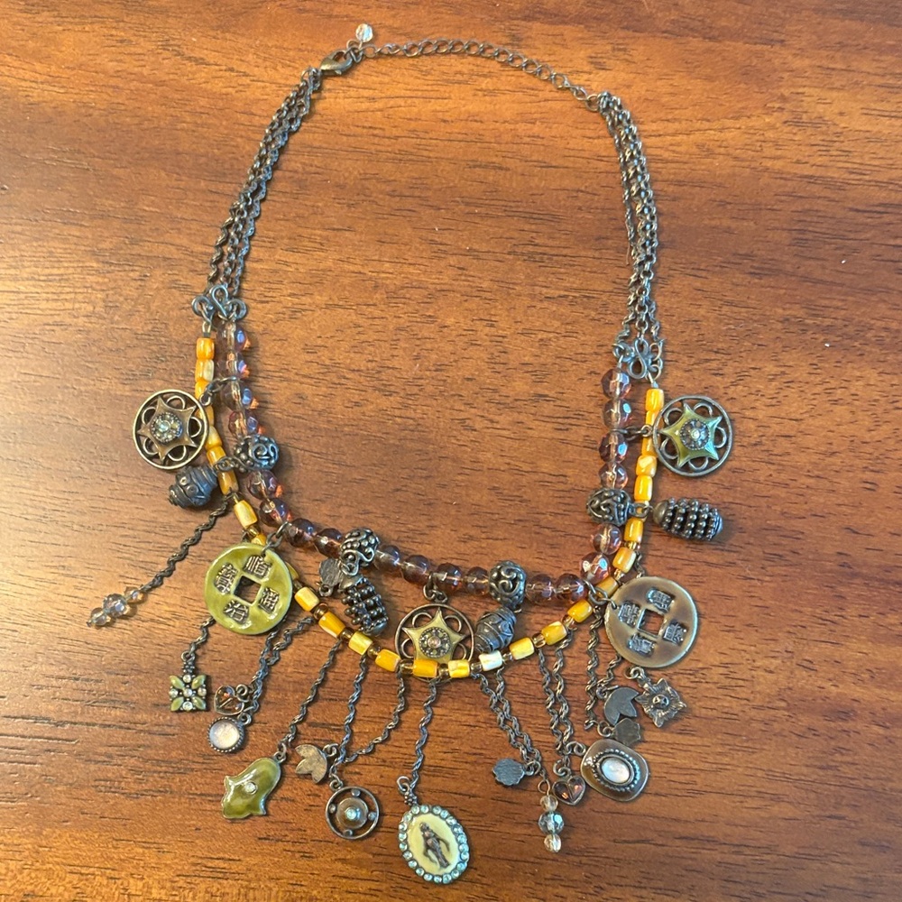 Vintage Charm Necklace with Yellow and Brown Accents